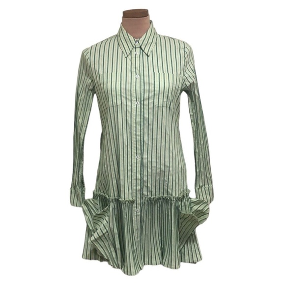 ALEXIS Phaedra Shirt Dress Size XL Green Striped Ruffle Mini